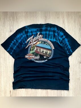 Harley Davidson Black Diamond Motorcycle T Shirt Mens Large Blue Tie Dye Biker